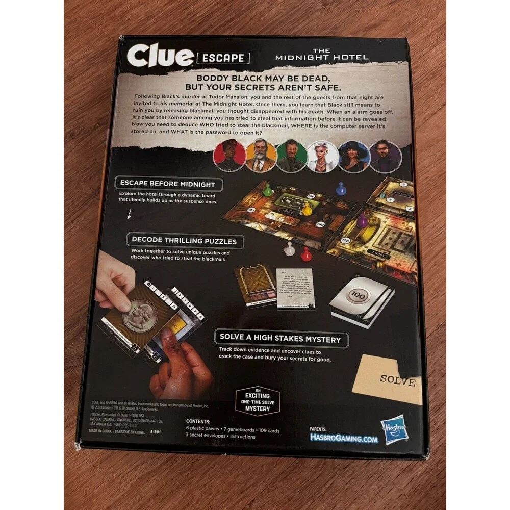 Hasbro Clue Escape: The Midnight Hotel Mystery Board Game 1-6 Players, ages 10+
